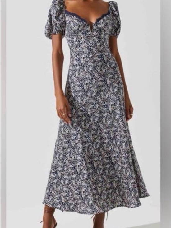 Astr Dresses & Skirts - ASTR The Label Floral Puff-Sleeve Maxi Dress, Navy Ditsy Floral, Size M, NWT